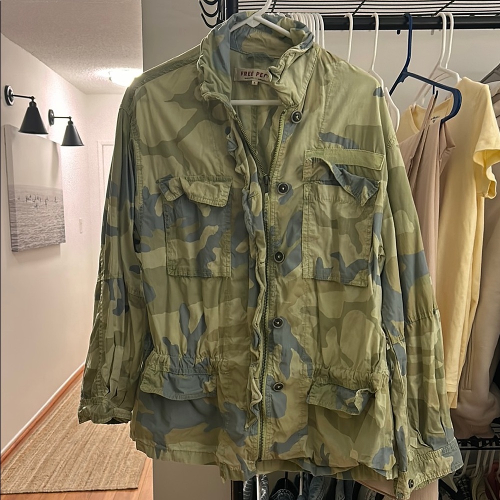 Free People Olive and Gray Camouflage Jacket
